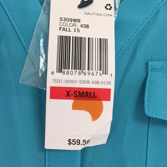 Nautica NWT vibrant blue blouse XS silver buttons - Picture 6 of 8